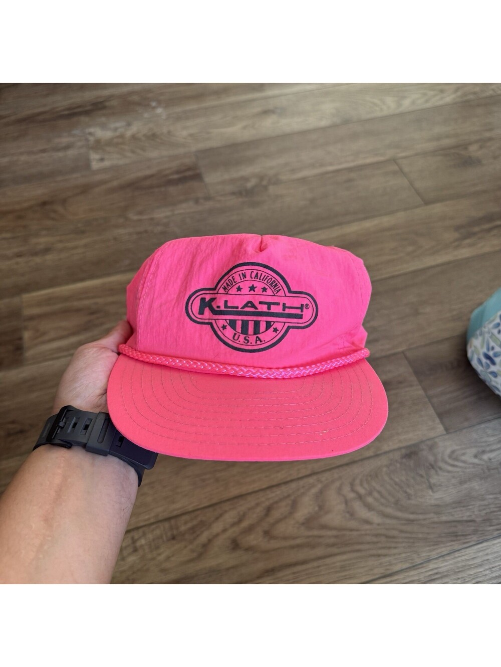 Vtg 90s K.Lath California Neon Pink Nylon Rope Hat Nissin